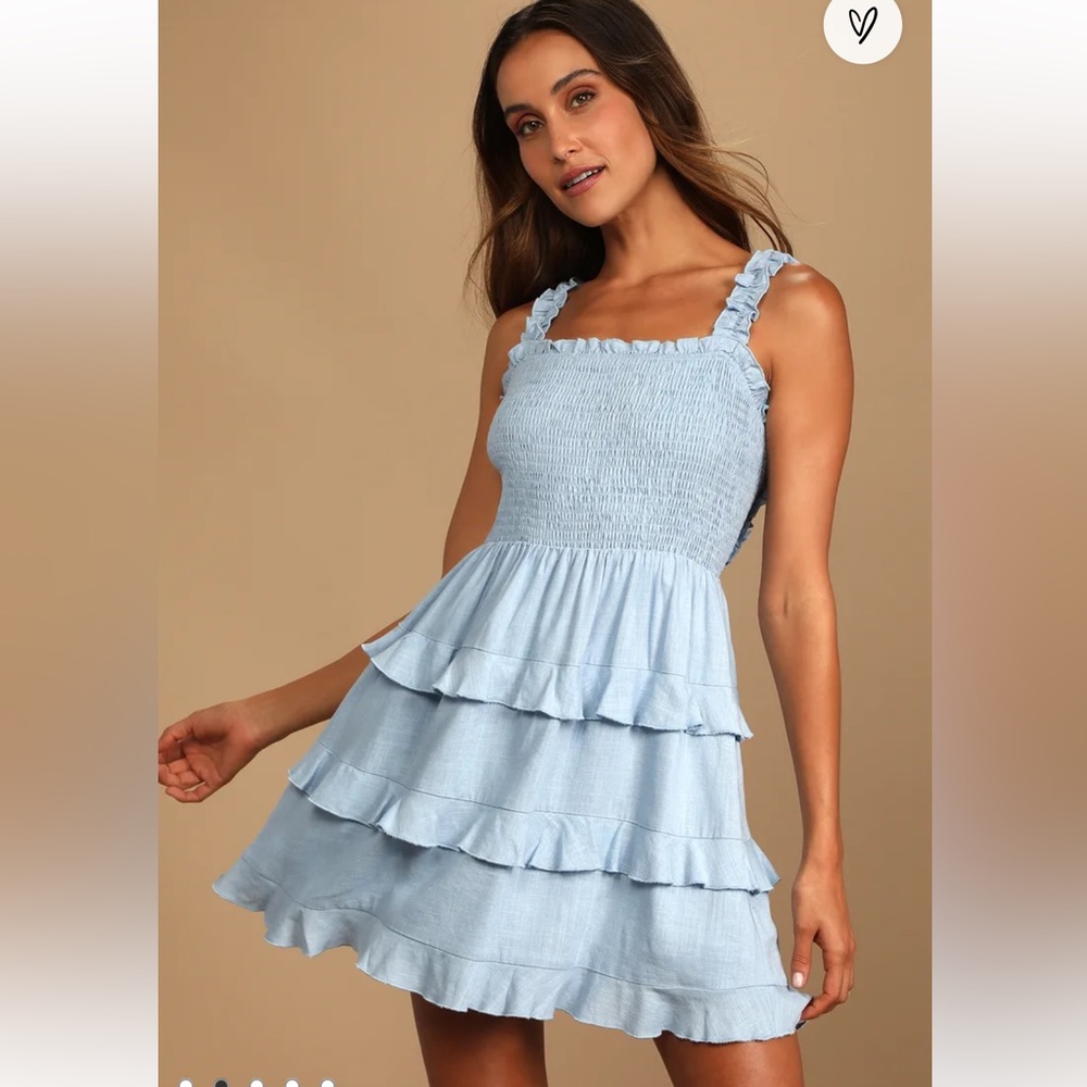 Lulu's Light Blue Ruffled Mini Dress